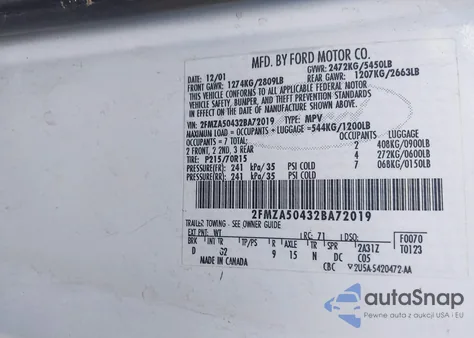 2002 Ford Windstar Lx z USA, uszkodzony, nr VIN 2FMZA50432BA72019